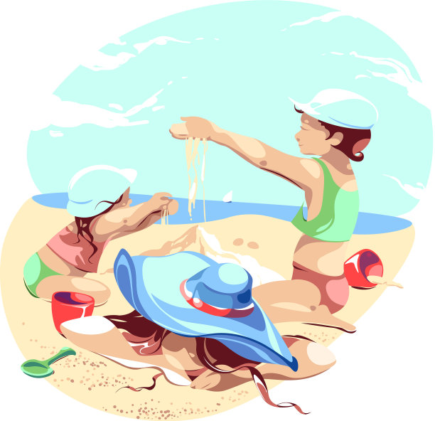 一个疲惫的女人躺在沙滩上图片下载