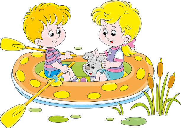 小孩子们骑着充气船图片下载