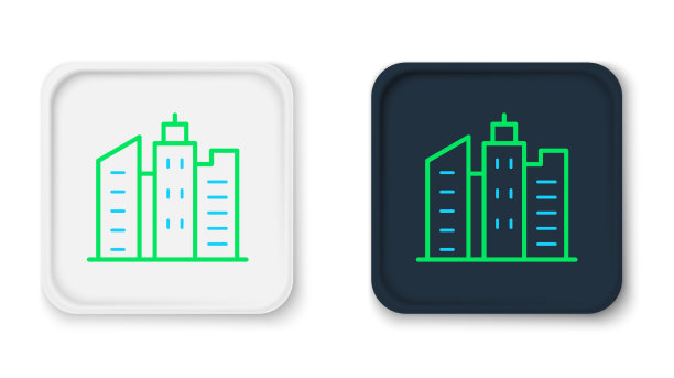 线城市景观图标孤立在白色图片下载