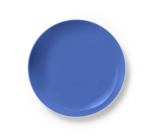 顶视图的蓝色陶瓷板孤立在白色背景图片下载