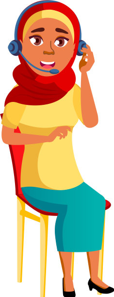 一个戴着耳机工作的伊斯兰年轻女子图片下载