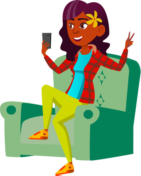 非洲女孩坐在扶手椅上自拍图片下载