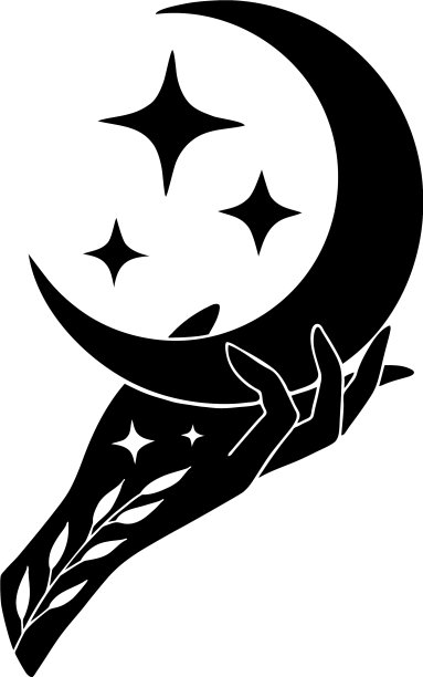 神奇的黑月亮，有星星、眼睛和荷花图片下载