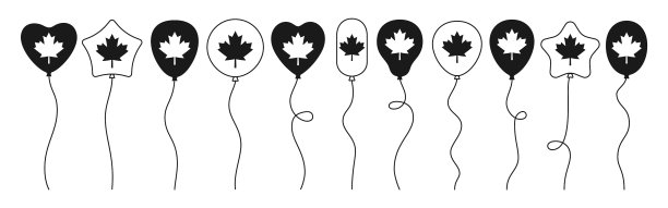 气球加拿大日卡通设定黑白色图片下载
