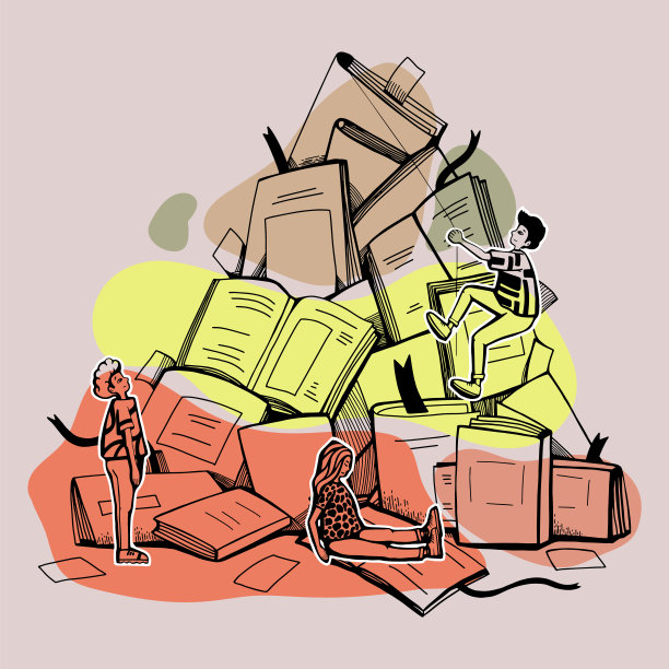 人们从书本上爬起山。可爱的平面现代插图学习在学校，学院或大学的困难。手绘草图。孤立的“n图片下载