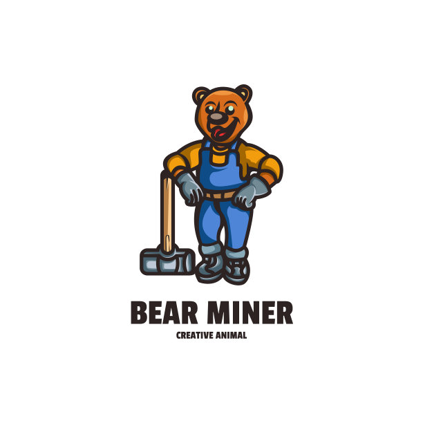 标志熊矿工吉祥物卡通风格图片下载
