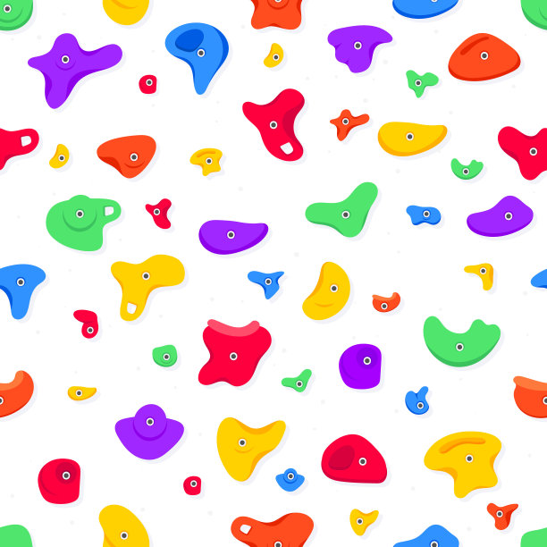 无缝模式的攀爬抓握或在体育馆抱石训练平面风格设计矢量插图。图片下载