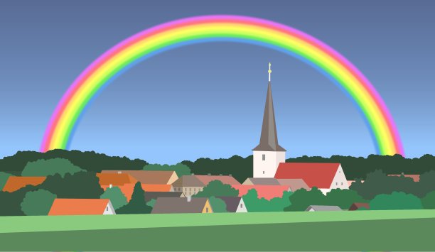 村庄上空的彩虹图片下载