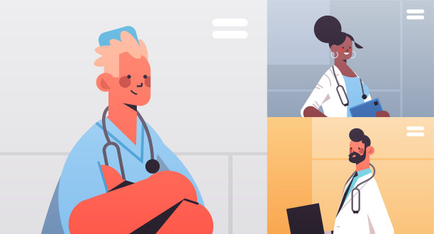 医生在网页浏览器窗口讨论期间图片下载