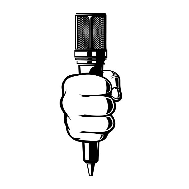 人手拿麦克风。设计元素的标志，标签，t恤。矢量图图片下载