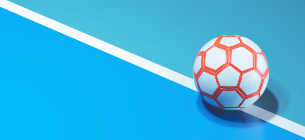 室内足球场背景为白色和橙色的五人制足球，有线条和复制空间图片下载