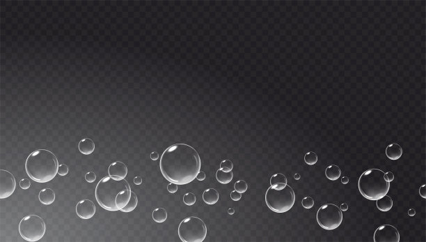 漂浮的气泡孤立在黑暗透明的背景。碳酸空气水下。向量现实的例证。图片下载