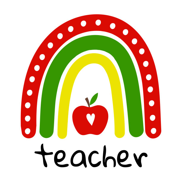 学校老师的彩虹。彩虹和红苹果。矢量插图。孤立在白色背景上。适合做海报，t恤，明信片。图片下载