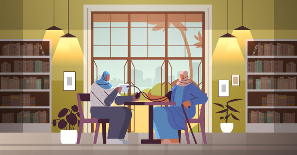 友好的阿拉伯护士或志愿者为老年妇女病人检查血压，提供家庭护理保健服务素材图片