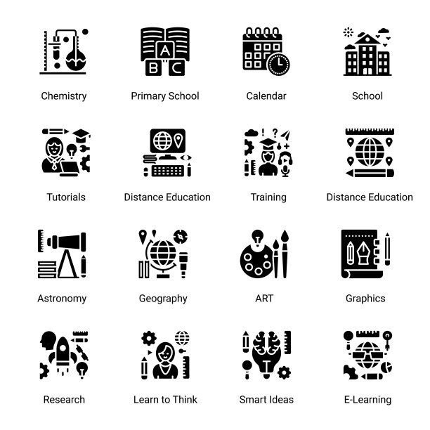 返校季主题的glyph实心图标图片下载
