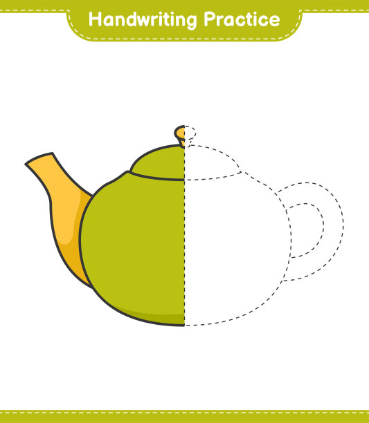书法练习。茶壶的描线。教育儿童游戏，可打印的工作表，矢量插图图片下载