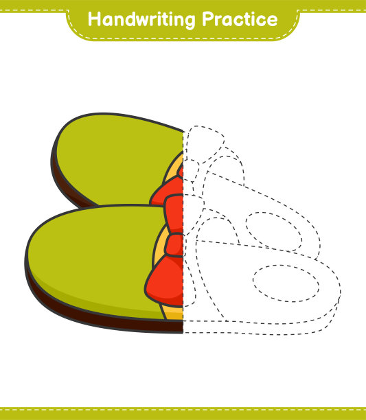书法练习。拖鞋的描线。教育儿童游戏，可打印的工作表，矢量插图图片下载