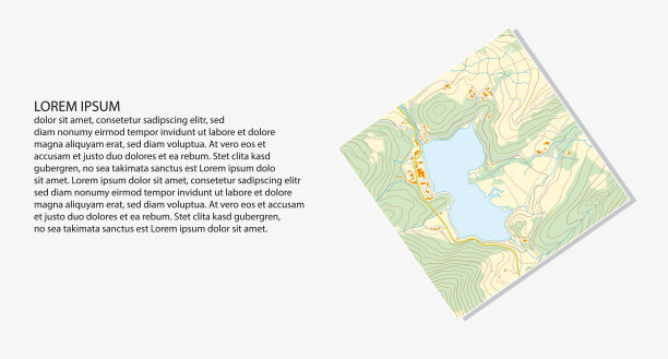 有河流、湖泊和道路的假想地形图图片下载