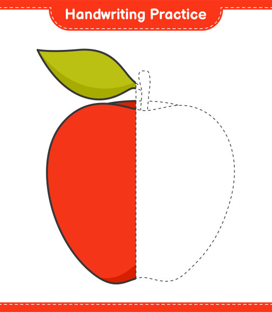 书法练习。追踪苹果的线条。教育儿童游戏，可打印的工作表，矢量插图图片下载
