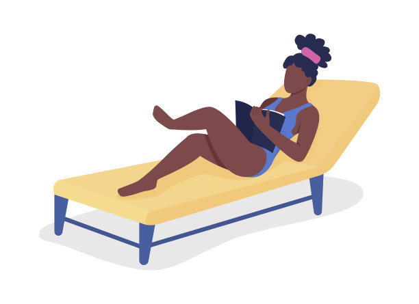 女孩在沙滩上读半平色矢量书图片下载