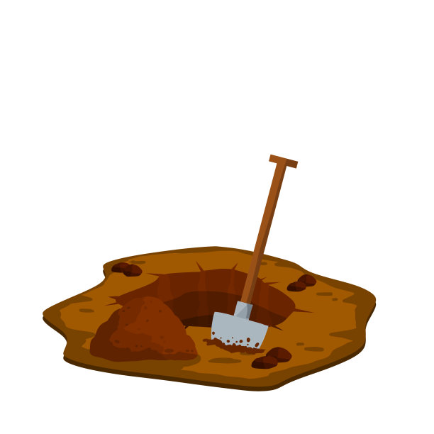 挖一个洞。铁锹和干燥的棕色泥土。坟墓和挖掘。卡通平面插图在白色的背景。葬礼在沙漠。土石堆图片下载