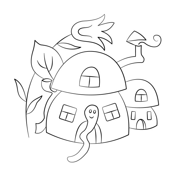 蘑菇虫房轮廓涂色页图片下载