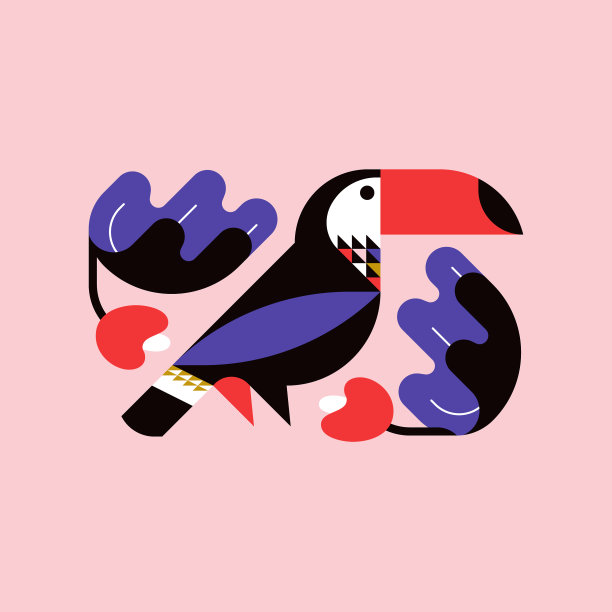 用奇异的棕榈树叶装饰的巨嘴鸟图片下载