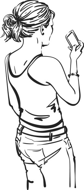 素描女人用智能手机拍照图片下载