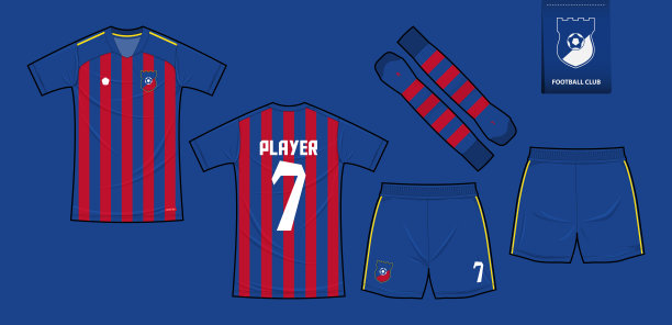 足球运动衫或足球装备模型模板设计。足球标志在平面设计。图片下载