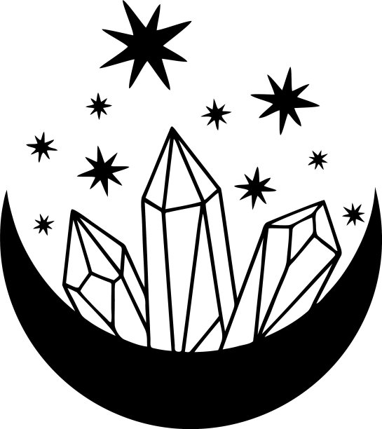 魔法黑月亮与星星和水晶在白色图片下载