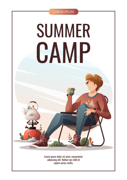 一个人坐在旅游椅上，在大自然中喝着茶。露营，旅行，旅行，徒步旅行，露营者，自然，旅行的概念。图片下载