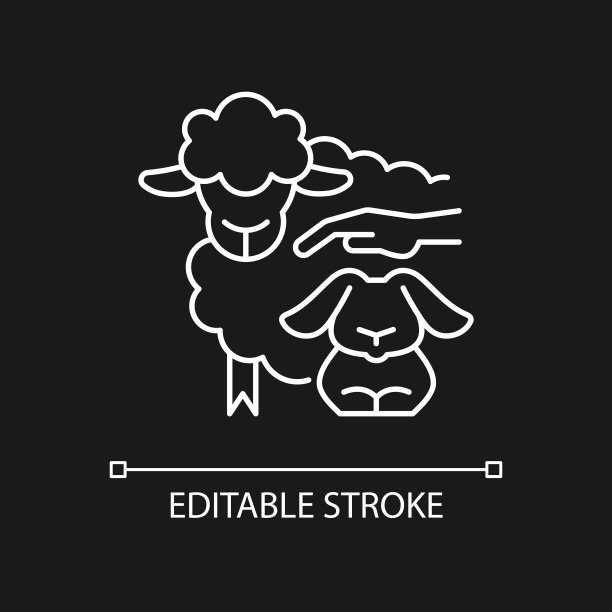 宠物动物园白色线性图标为黑暗的主题图片下载