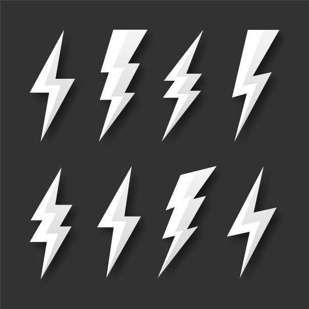 闪电图标收集。Flash的象征,雷电。简单的雷击标志。矢量图图片下载