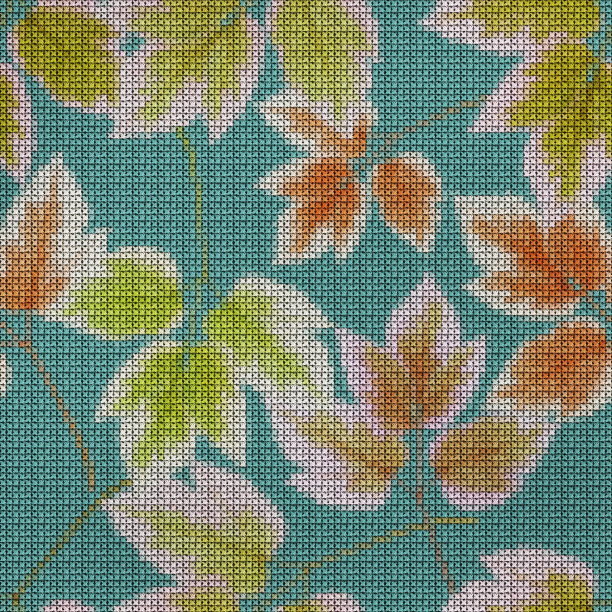 插图。十字绣。枫叶。纹理的鲜花。连续复制的无缝模式。植物的背景,拼贴图片下载