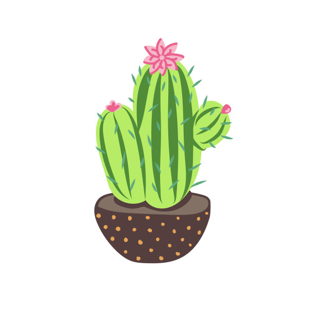 手绘仙人掌与花在花盆涂鸦风格图片下载