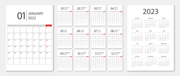 2022年日历，2023年日历周一开始公司设计模板矢量。图片下载