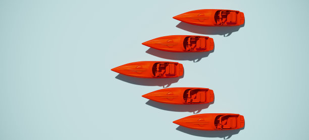 红色的船在蓝色，3d渲染股票图片图片下载