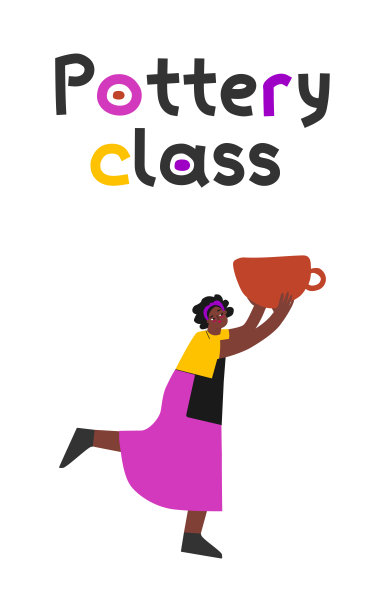 矢量插图。一位非裔美国妇女拿着她在创作会上制作的陶瓷壶。文字陶艺班，垂直横幅设计。艺术治疗与爱好图片下载