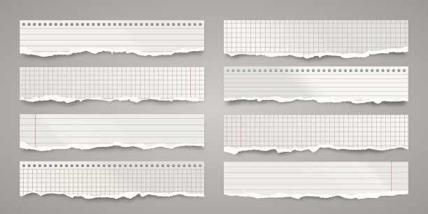 长长的撕裂的纸条。逼真的皱巴巴的纸屑与撕裂的边缘。把笔记本的书页排成一行。矢量图图片下载