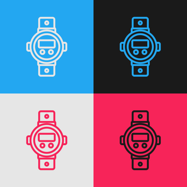 流行艺术线潜水手表图标孤立的颜色图片下载