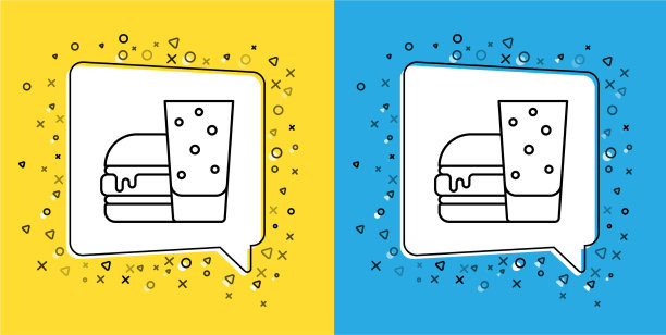 设置线汉堡图标孤立在黄色和蓝色图片下载