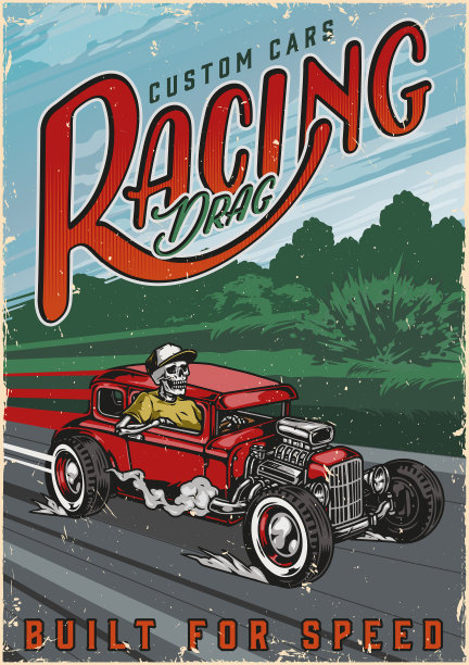 定制赛车复古彩色海报图片下载