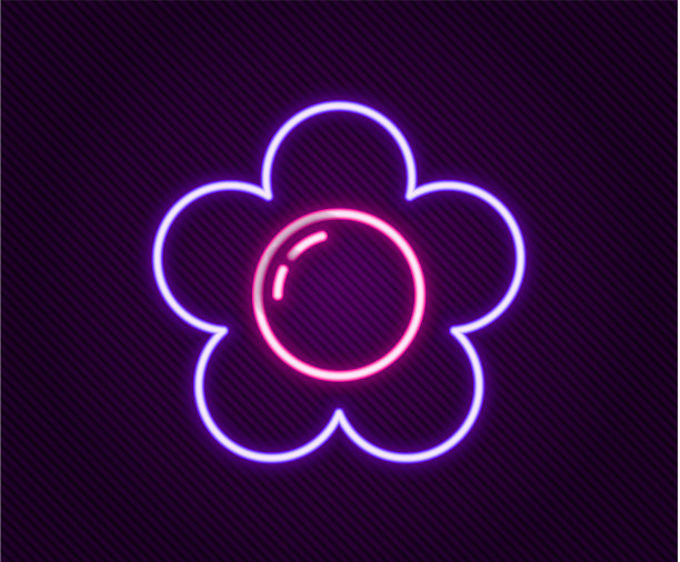 发光的霓虹灯线花图标孤立在黑色图片下载