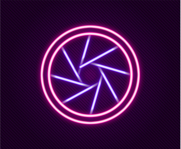 发光的霓虹灯线相机快门图标孤立上图片下载