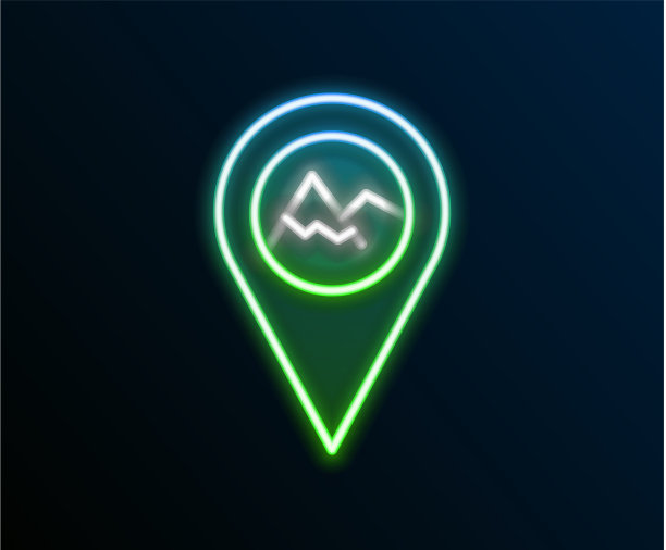 发光的霓虹灯线地图指针与山图标图片下载