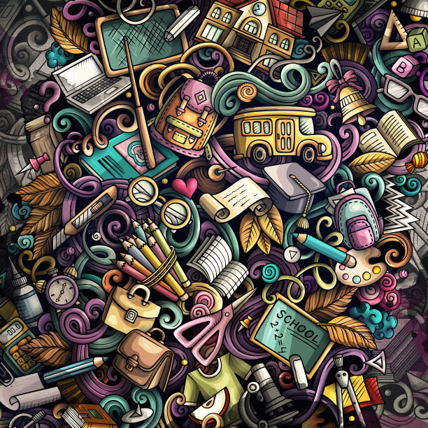 涂鸦图形回到学校的插图。图片下载