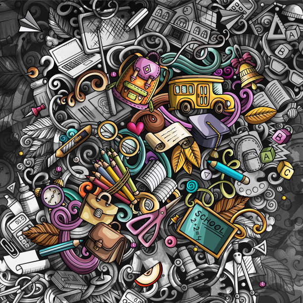 涂鸦图形回到学校的插图。图片下载