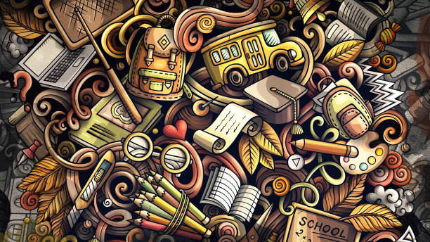 涂鸦图形回到学校的插图。图片下载