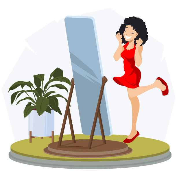 快乐女孩在镜子前成功购物图片下载