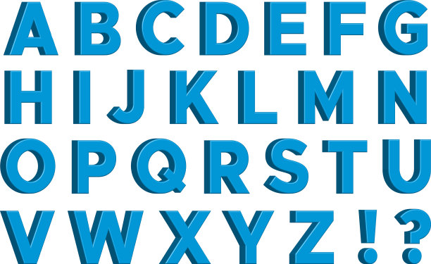 蓝色3d英语字母与标志图片下载